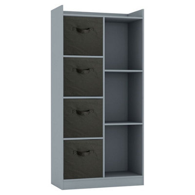Urbn-Living Urbnliving Height 128Cm Wooden Grey 7 Cube Bookcase With Black Drawers Tall Shelving Display Storage Unit Cabinet - image 1