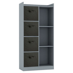 Urbn-Living Urbnliving Height 128Cm Wooden Grey 7 Cube Bookcase With Black Drawers Tall Shelving Display Storage Unit Cabinet - thumbnail 1
