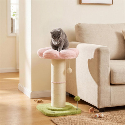 Pawhut Cat Tree, Flower Cat Scratching Post With Thick Sisal Post, Pink - image 1