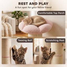 Pawhut Cat Tree, Flower Cat Scratching Post With Thick Sisal Post, Pink - thumbnail 6