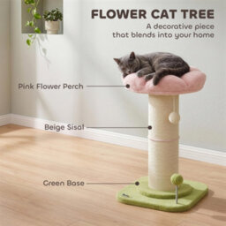 Pawhut Cat Tree, Flower Cat Scratching Post With Thick Sisal Post, Pink - thumbnail 4