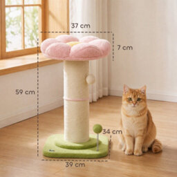 Pawhut Cat Tree, Flower Cat Scratching Post With Thick Sisal Post, Pink - thumbnail 3