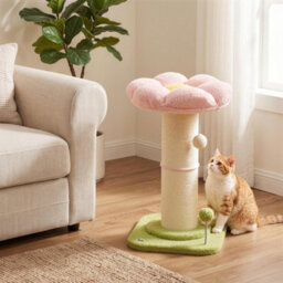 Pawhut Cat Tree, Flower Cat Scratching Post With Thick Sisal Post, Pink - thumbnail 2