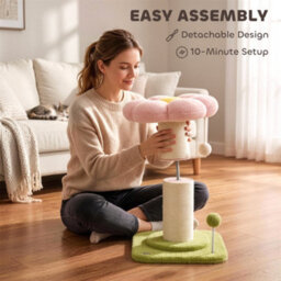 Pawhut Cat Tree, Flower Cat Scratching Post With Thick Sisal Post, Pink - thumbnail 8
