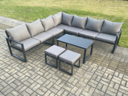 Fimous Aluminium Patio Outdoor Garden Furniture Lounge Corner Sofa Set With Oblong Coffee Table 2 Small Footstools - thumbnail 2