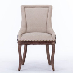 HomeTouch Bewley Set Of 4 Linen Upholstered Kitchen Dining Chairs With High Back And Oak Legs Vintage Accent Chairs Beige - thumbnail 9