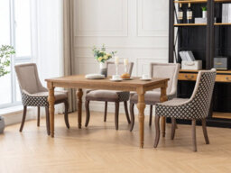 HomeTouch Bewley Set Of 4 Linen Upholstered Kitchen Dining Chairs With High Back And Oak Legs Vintage Accent Chairs Beige - thumbnail 4