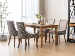 HomeTouch Bewley Set Of 4 Linen Upholstered Kitchen Dining Chairs With High Back And Oak Legs Vintage Accent Chairs Beige - thumbnail 2