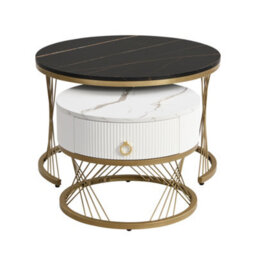 Abrihome Elegant Nesting Coffee Table: Marble Look, Gold Decor, Side Table With Drawers - Set Of 2 - thumbnail 7