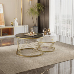Abrihome Elegant Nesting Coffee Table: Marble Look, Gold Decor, Side Table With Drawers - Set Of 2 - thumbnail 1