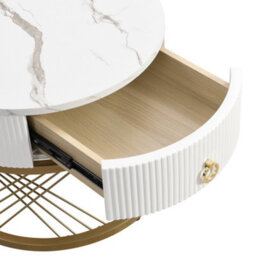 Abrihome Elegant Nesting Coffee Table: Marble Look, Gold Decor, Side Table With Drawers - Set Of 2 - thumbnail 4