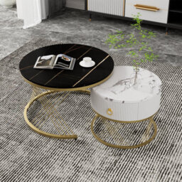 Abrihome Elegant Nesting Coffee Table: Marble Look, Gold Decor, Side Table With Drawers - Set Of 2 - thumbnail 9