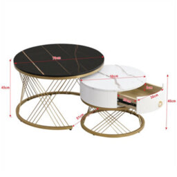 Abrihome Elegant Nesting Coffee Table: Marble Look, Gold Decor, Side Table With Drawers - Set Of 2 - thumbnail 8