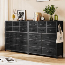 London Boutique Black 12 Drawer Chest Of Drawers, Fabric Dresser With Side Pockets And Hooks, Bedroom Storage Unit, 99X30X110Cm - thumbnail 8