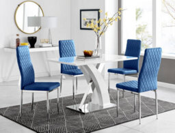 Furniturebox Uk Atlanta 4 White Dining Table And 4 Navy Velvet Milan Chairs