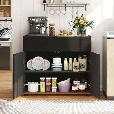 Gainoom Black Sideboard Buffet Cabinet With Storage Wooden Coffee Bar Station Table With 1 Drawer & 2 Doors - image 1