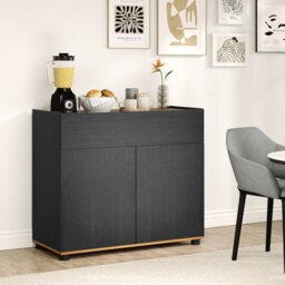 Gainoom Black Sideboard Buffet Cabinet With Storage Wooden Coffee Bar Station Table With 1 Drawer & 2 Doors - thumbnail 3