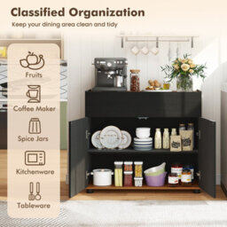 Gainoom Black Sideboard Buffet Cabinet With Storage Wooden Coffee Bar Station Table With 1 Drawer & 2 Doors - thumbnail 5