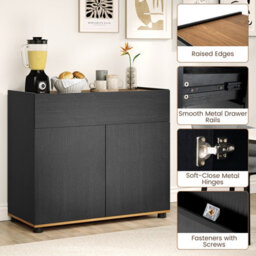 Gainoom Black Sideboard Buffet Cabinet With Storage Wooden Coffee Bar Station Table With 1 Drawer & 2 Doors - thumbnail 8