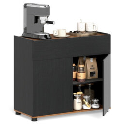 Gainoom Black Sideboard Buffet Cabinet With Storage Wooden Coffee Bar Station Table With 1 Drawer & 2 Doors - thumbnail 9