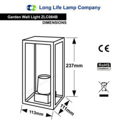 Long Life Lamps Company Rectangular Glass Wall Lantern Outdoor Garden Wall Light Black Body Metal Luminaire Zlc084B - thumbnail 2