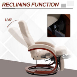 Beige Swivel Recliner Chair With Footrest Wood Base For Living Room Bedroom - thumbnail 3