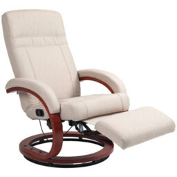 Beige Swivel Recliner Chair With Footrest Wood Base For Living Room Bedroom