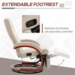 Beige Swivel Recliner Chair With Footrest Wood Base For Living Room Bedroom - thumbnail 4