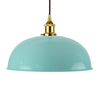 Duck Egg Blue Worcester Painted Dome Pendant Light With Gold Lamp Holder And Brown Twisted Cable - Se Home - image 1