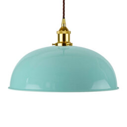 Duck Egg Blue Worcester Painted Dome Pendant Light With Gold Lamp Holder And Brown Twisted Cable - Se Home - thumbnail 1