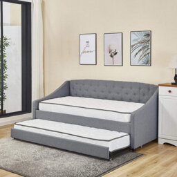 Kosy Koala Linen Fabric Daybed Grey Sofa Bed With Underbed Trundle Living Room Bedroom Furniture Guest Day Bed Sofabed With 2 Mattresses - thumbnail 1