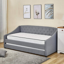 Kosy Koala Linen Fabric Daybed Grey Sofa Bed With Underbed Trundle Living Room Bedroom Furniture Guest Day Bed Sofabed With 2 Mattresses - thumbnail 3