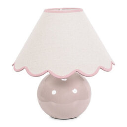 Valuelights Bosco Stone Natural Ceramic Table Lamp With Pink Trim Scallop Shade And Bulb - thumbnail 2