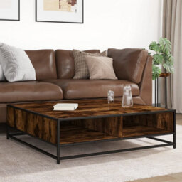 Berkfield Coffee Table Smoked Oak 100X100X30 Cm Engineered Wood And Metal - thumbnail 3
