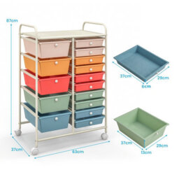 Costway 15-Drawer Storage Trolley Mobile Organiser Shelving Unit Utility Cart Colorful - thumbnail 2