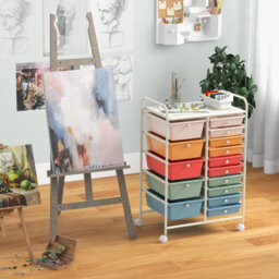 Costway 15-Drawer Storage Trolley Mobile Organiser Shelving Unit Utility Cart Colorful - thumbnail 4