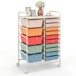 Costway 15-Drawer Storage Trolley Mobile Organiser Shelving Unit Utility Cart Colorful - thumbnail 1