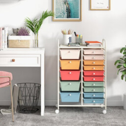 Costway 15-Drawer Storage Trolley Mobile Organiser Shelving Unit Utility Cart Colorful - thumbnail 3