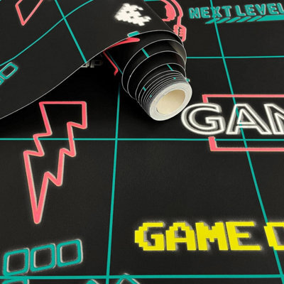 Holden Décor Gamer Black/neon Pink Children's Wallpaper