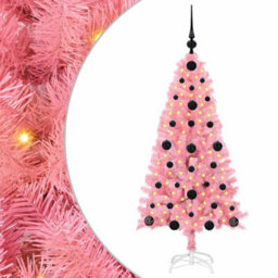 Vidaxl Christmas Tree With 150 Leds With Stand Pink 120 Cm Pvc - thumbnail 2