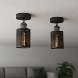 Black Ceiling Light Fixture, Industrial Chandeliers Ceiling Lights Metal Cage Lampshade, With E27 Base With Bulb - thumbnail 2
