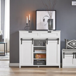 Sobuy Fsb74-W, Storage Cabinet Cupboard Sideboard With 2 Sliding Doors And 2 Drawers,white,w104Xd35Xh93 - thumbnail 2