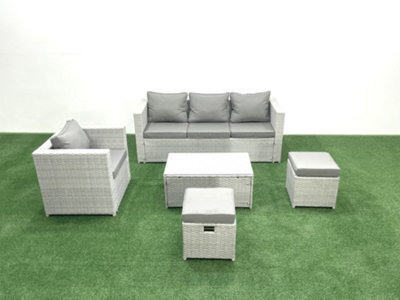 Fimous Rattan Garden Furniture Set 3 Seater Sofa Chair Rectangular Coffee Table Big Stool Light Grey 6 Seater - image 1