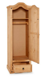 Mercers Furniture Corona 1 Door 1 Drawer Wardrobe Arch Top Solid Pine With Mexican Styling - thumbnail 5