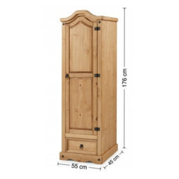 Mercers Furniture Corona 1 Door 1 Drawer Wardrobe Arch Top Solid Pine With Mexican Styling - thumbnail 7