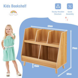 Costway 5-Cubby Kids Toy Storage Organizer Wooden Children Bookcase Bookshelf Cabinet - thumbnail 2