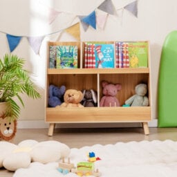 Costway 5-Cubby Kids Toy Storage Organizer Wooden Children Bookcase Bookshelf Cabinet - thumbnail 3