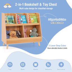 Costway 5-Cubby Kids Toy Storage Organizer Wooden Children Bookcase Bookshelf Cabinet - thumbnail 9