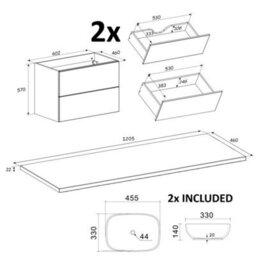 Impact Furniture Double Vanity Unit With Basins Bathroom Sink Cabinet With Countertop Beige 4 Drawer 120Cm Art Deco Gatsby Donna - thumbnail 8