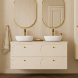 Impact Furniture Double Vanity Unit With Basins Bathroom Sink Cabinet With Countertop Beige 4 Drawer 120Cm Art Deco Gatsby Donna - thumbnail 4